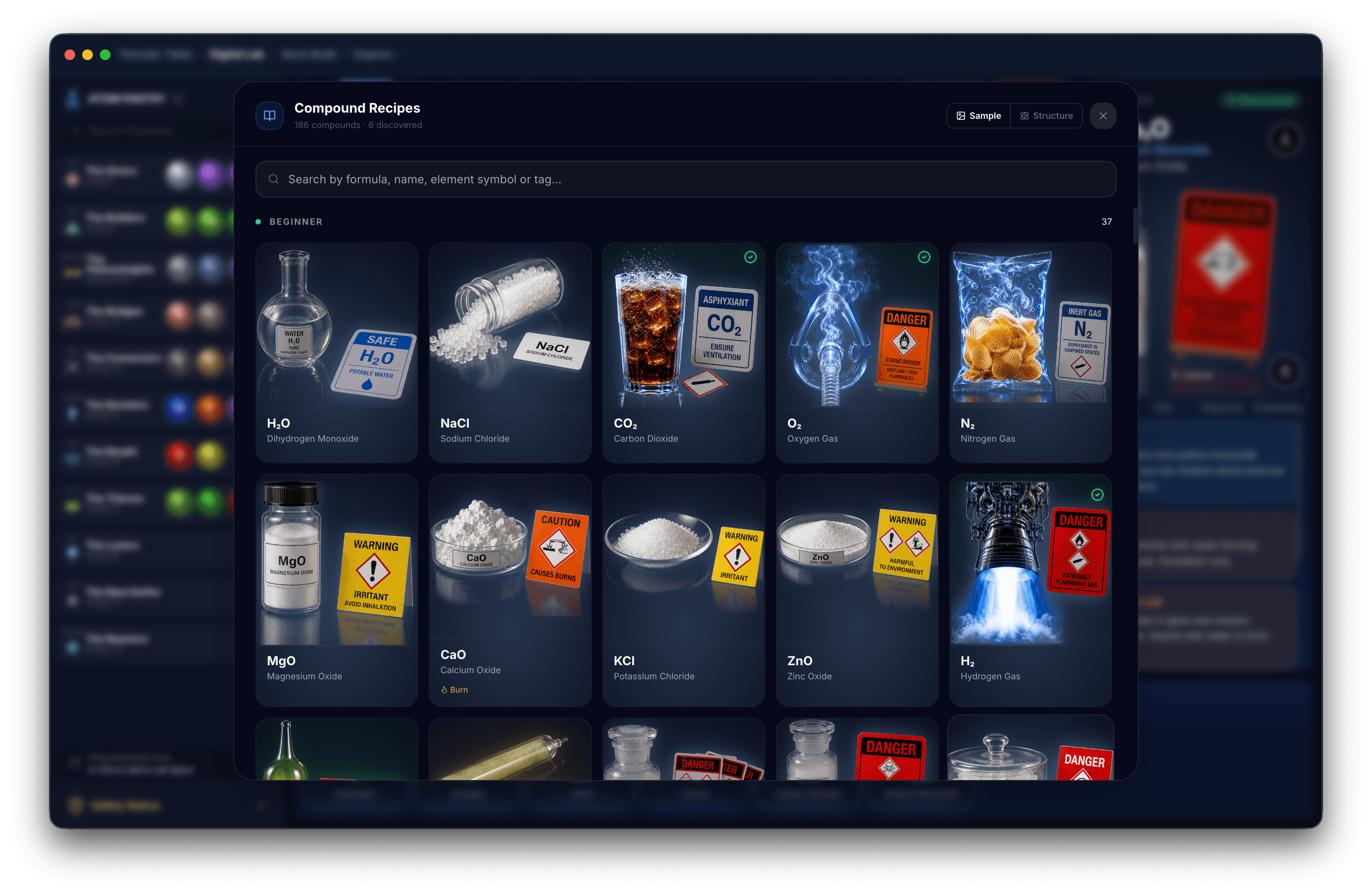186 real compounds, with hazards in Digital Lab