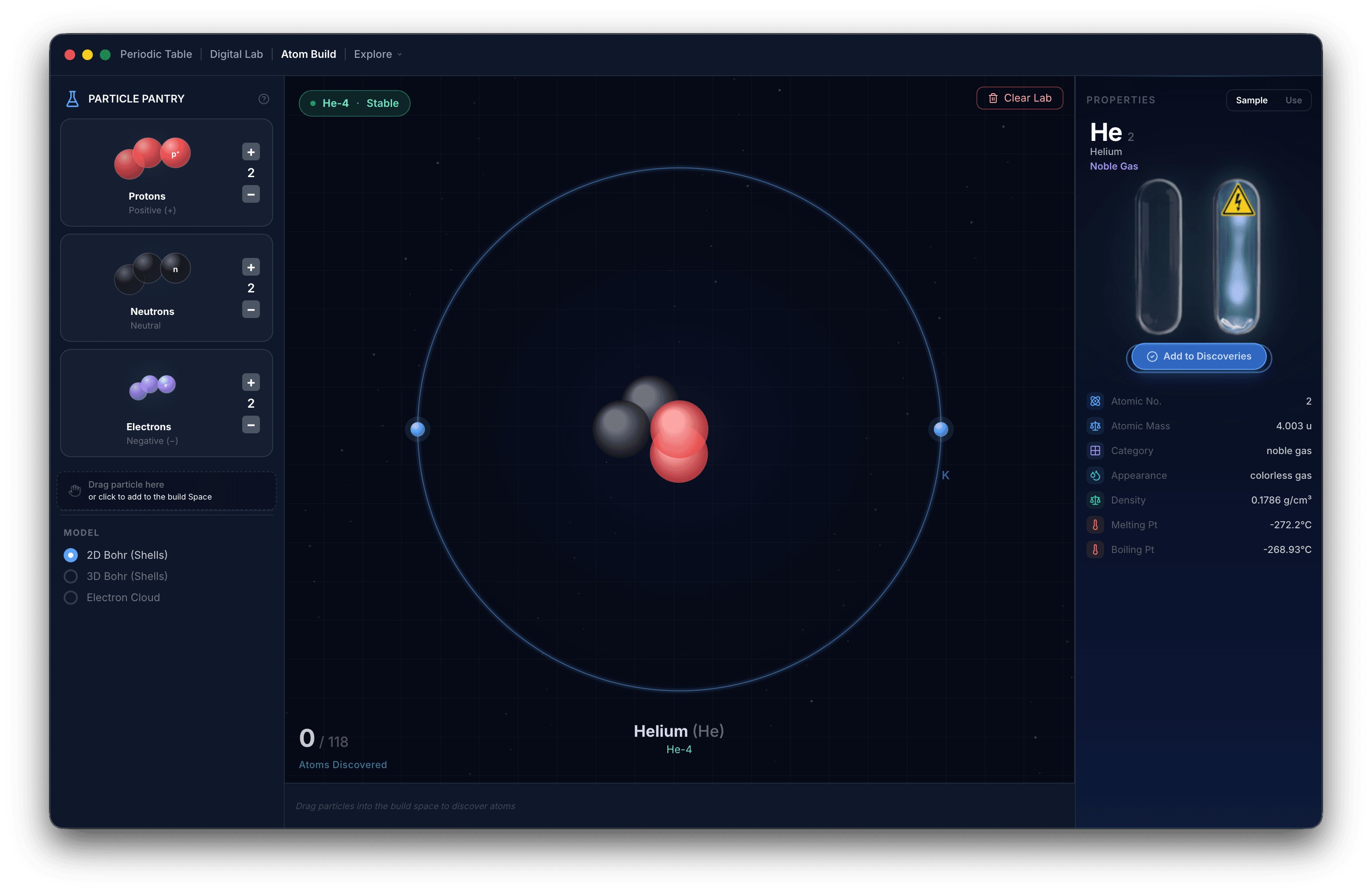 Build your own atom in Digital Lab